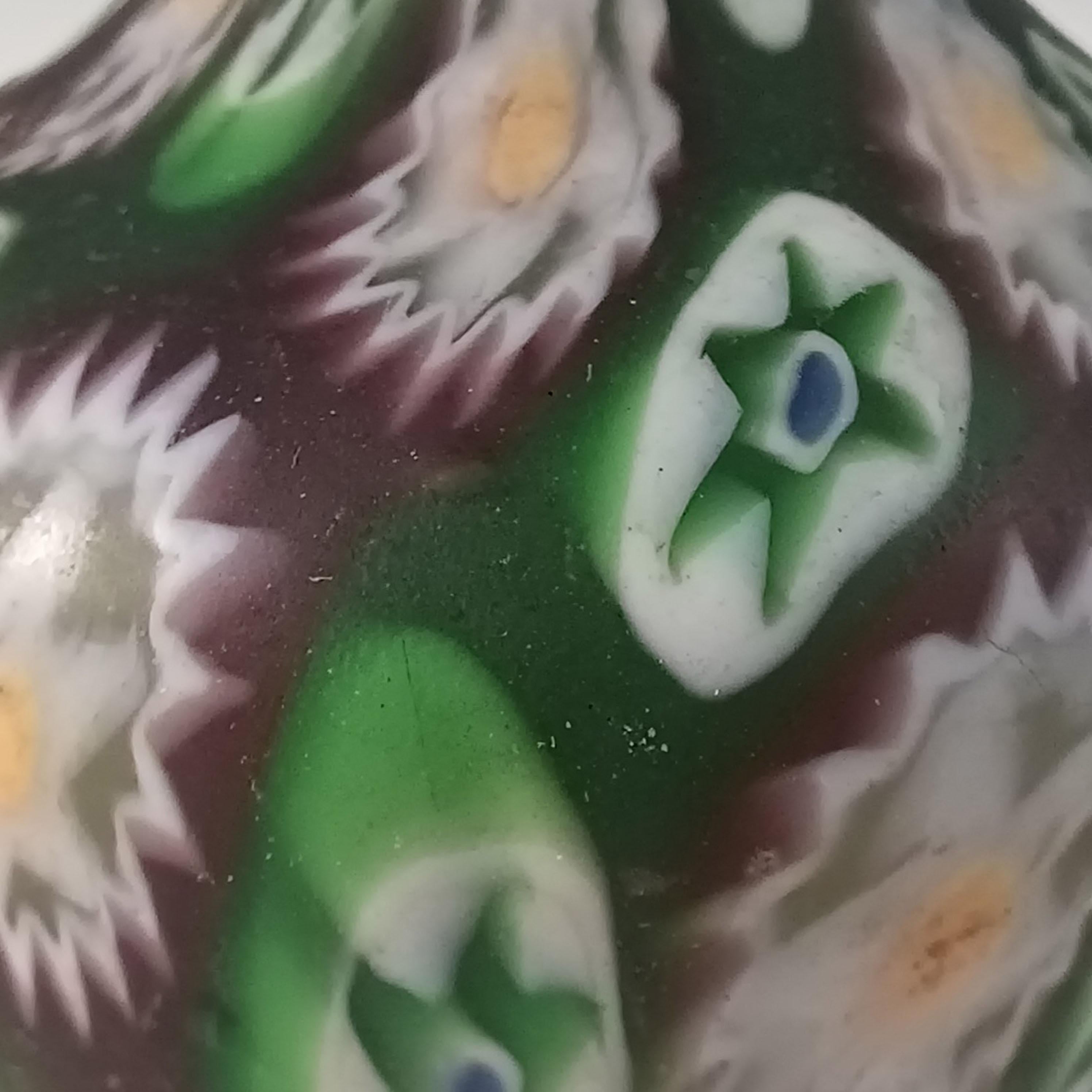 Fratelli Toso Jarrón de cristal Millefiori Canes Murano Verde y Violeta Artes y manualidades en venta
