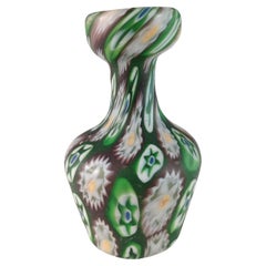 Antique Fratelli Toso Millefiori Canes Murano Green & Purple Glass Vase