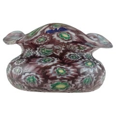 Antique Fratelli Toso Millefiori Canes Murano Purple, Green 
White Glass Vase