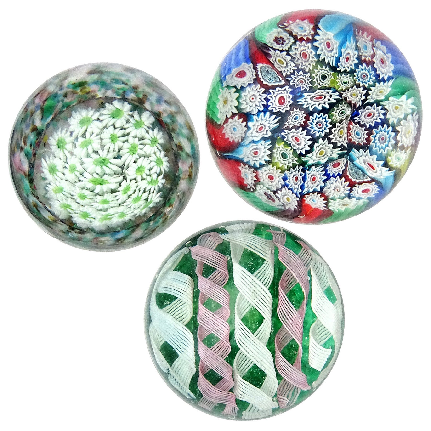 Fratelli Toso Millefiori Mosaic Ribbons Murano Italian Art Glass Paperweights