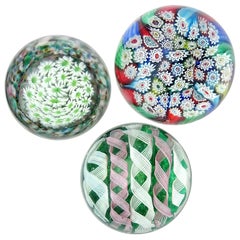 Fratelli Toso Millefiori Mosaic Ribbons Murano Italian Art Glass Paperweights