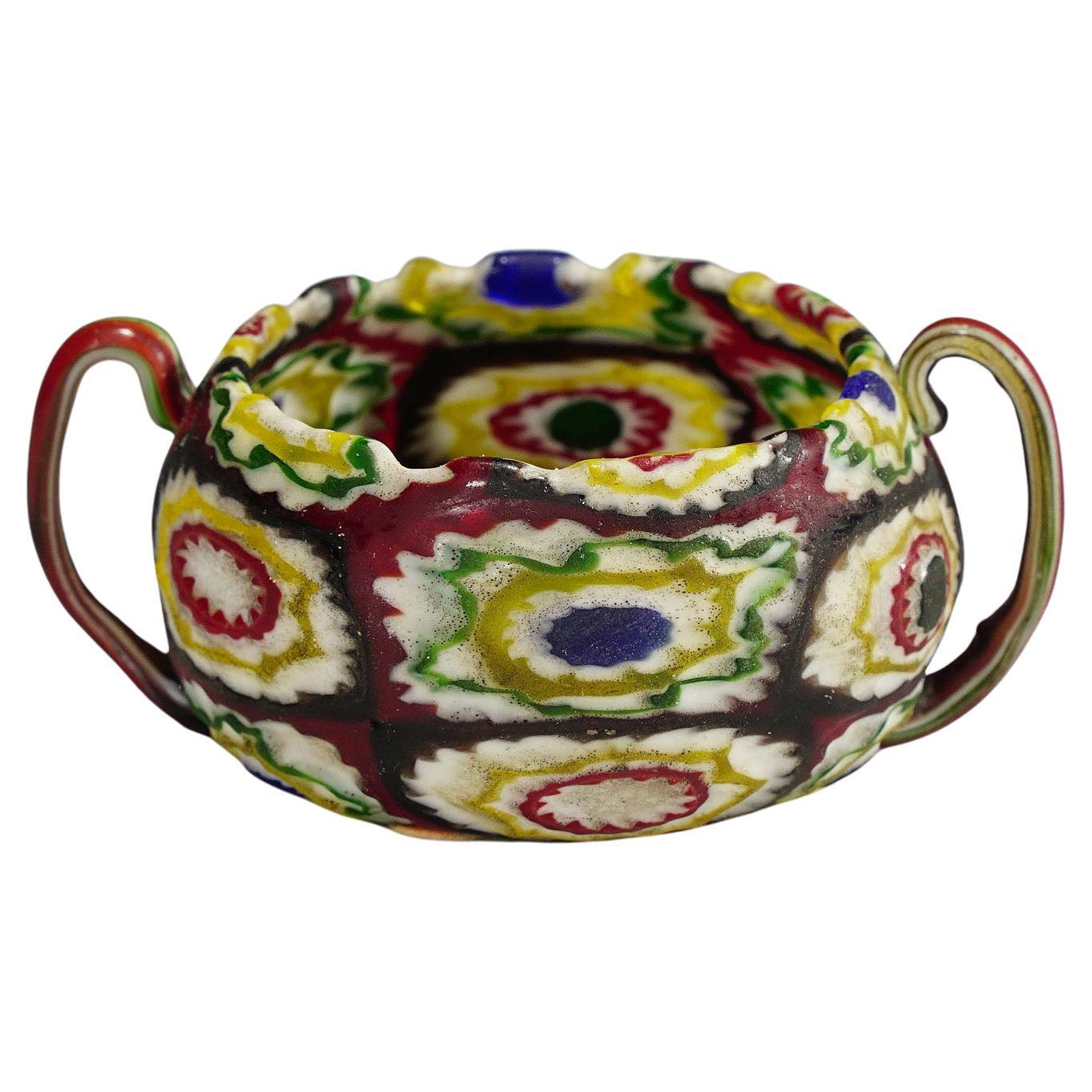 Fratelli Toso Millefiori Murrine Glas Schale mit Handarbeit, Murano um 1920