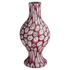 Antique Fratelli Toso Millefiori Murrine Vase in Red and White Murano Early 20th Century