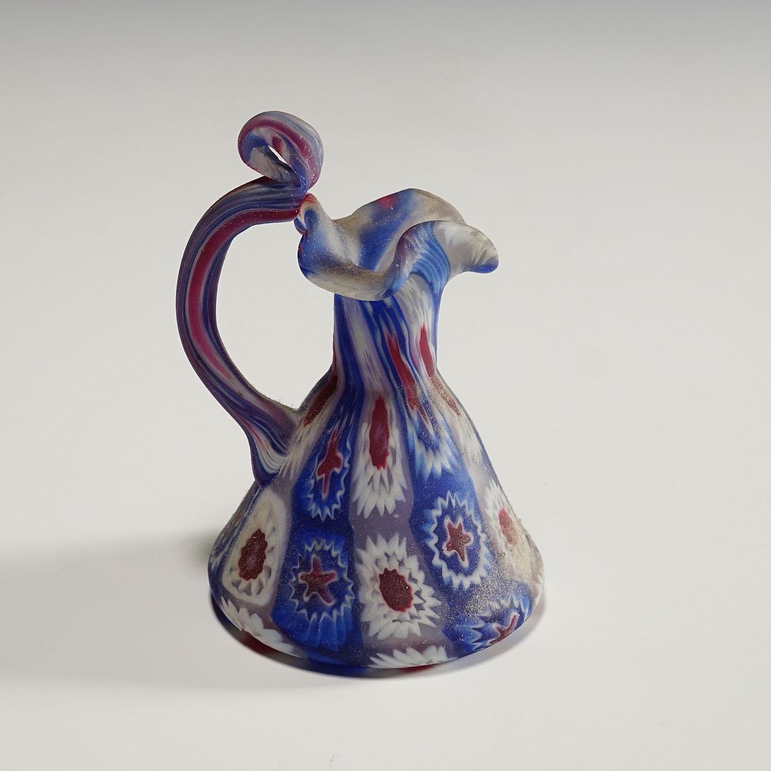 20th Century Fratelli Toso Millefiori Pitcher in Blue, Red and White, Murano, 1910 For Sale