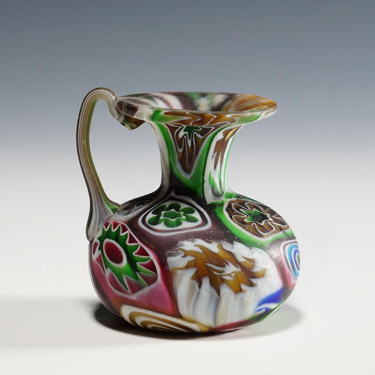 Mid-Century Modern Fratelli Toso Millefiori Pitcher with Multicoloured Murrines, Murano, 1910 For Sale