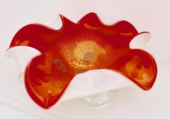 Fratelli Toso Millefiori Red White Opalescent Gold Flecks Art Glass Bowl