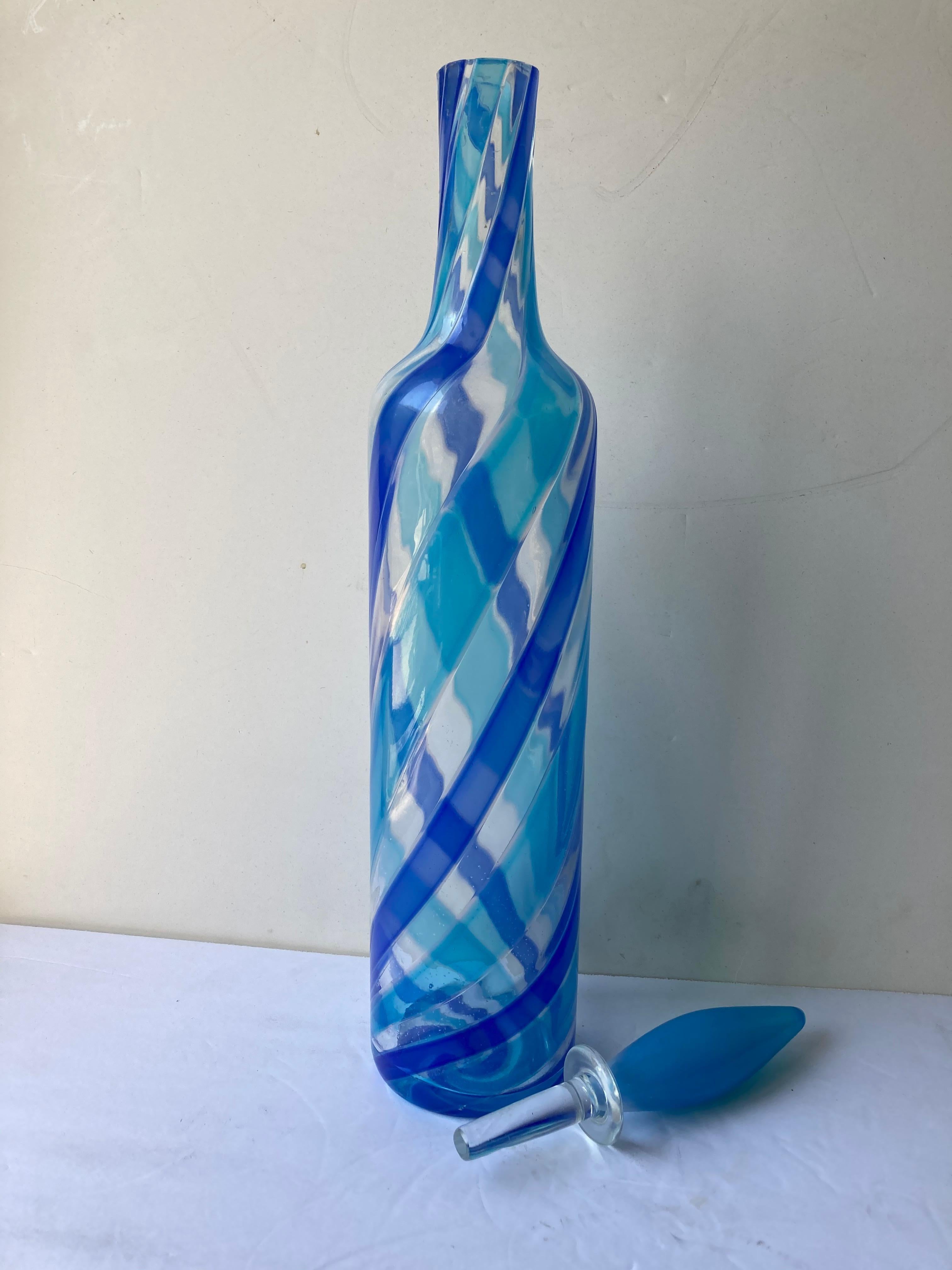 Modern Fratelli Toso Monumental Murano Glass Bottle/Decanter with Stopper and Label For Sale