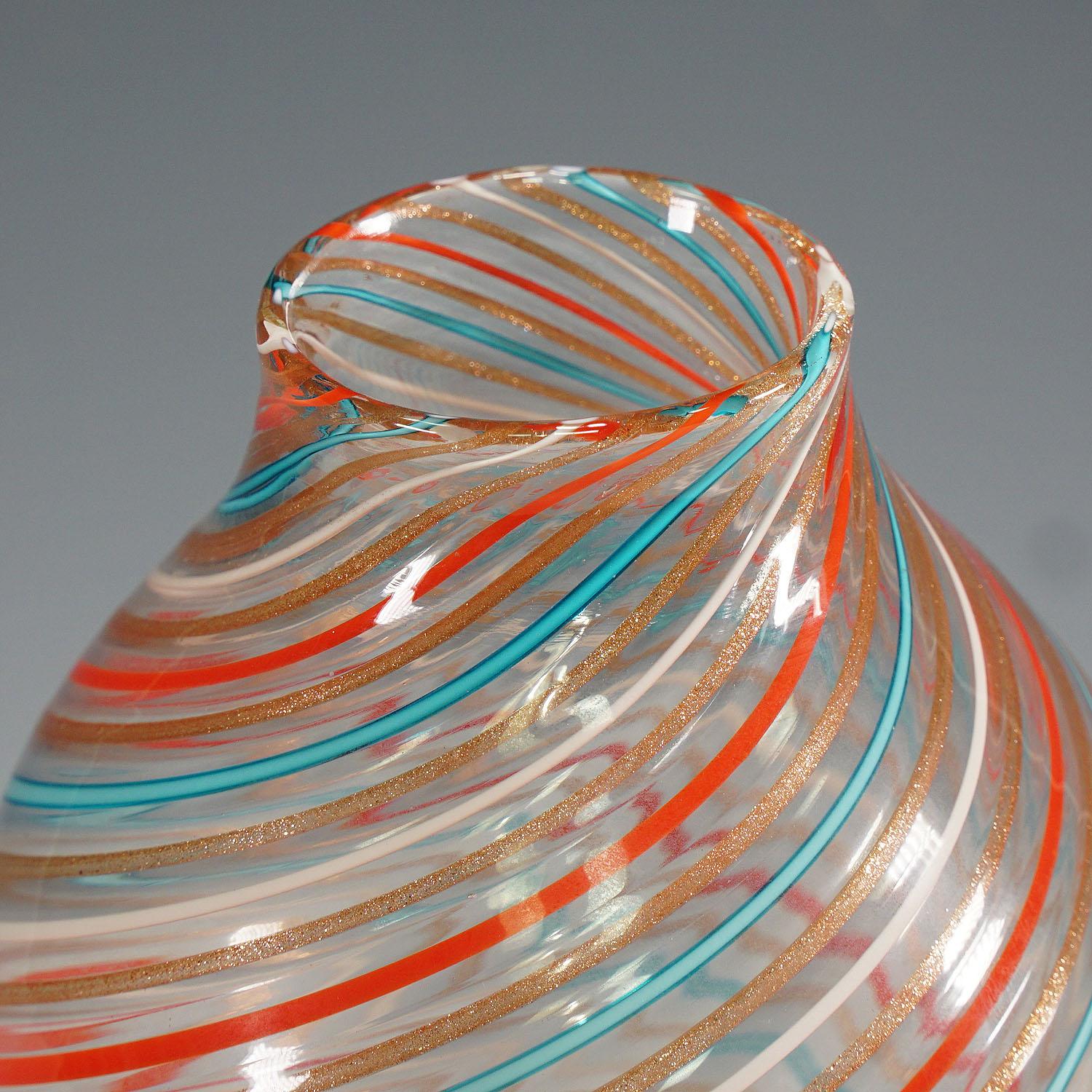 Art Glass Fratelli Toso Multicolored a Canne Vase, Murano, Italy, circa 1965 For Sale