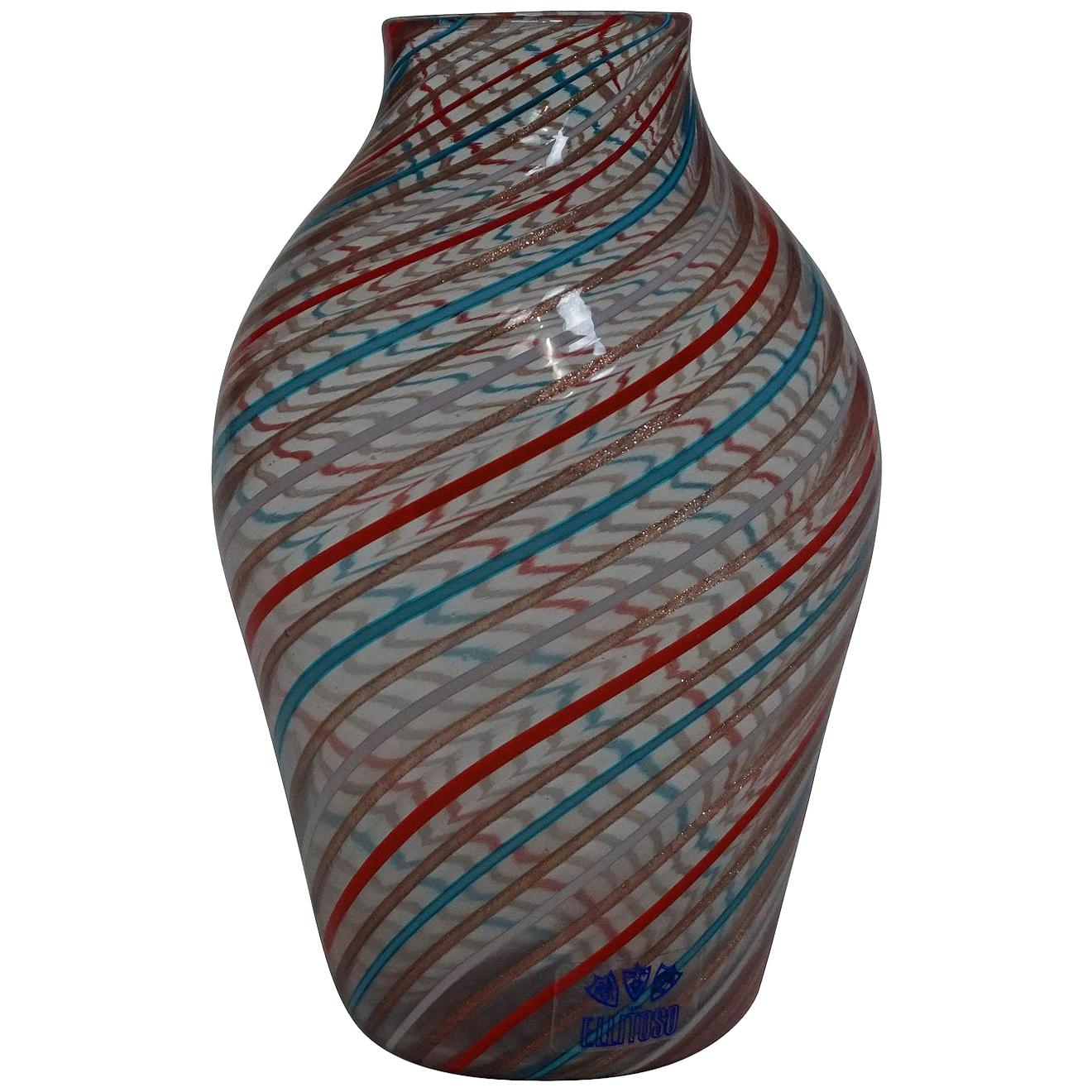 Fratelli Toso Multicolored a Canne Vase, Murano, Italy, circa 1965