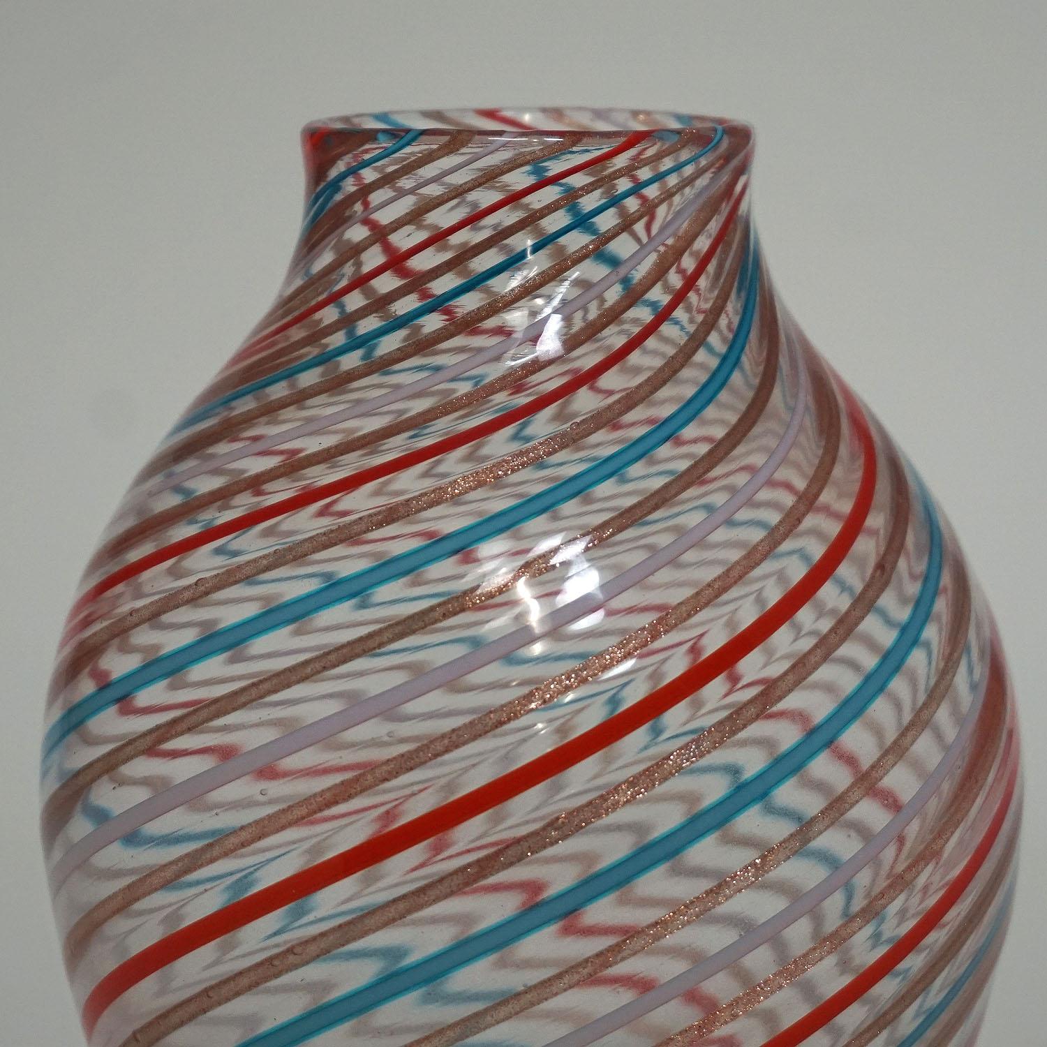 Italian Fratelli Toso Multicolored a Canne Vase, Murano, Italy, circa 1965 For Sale