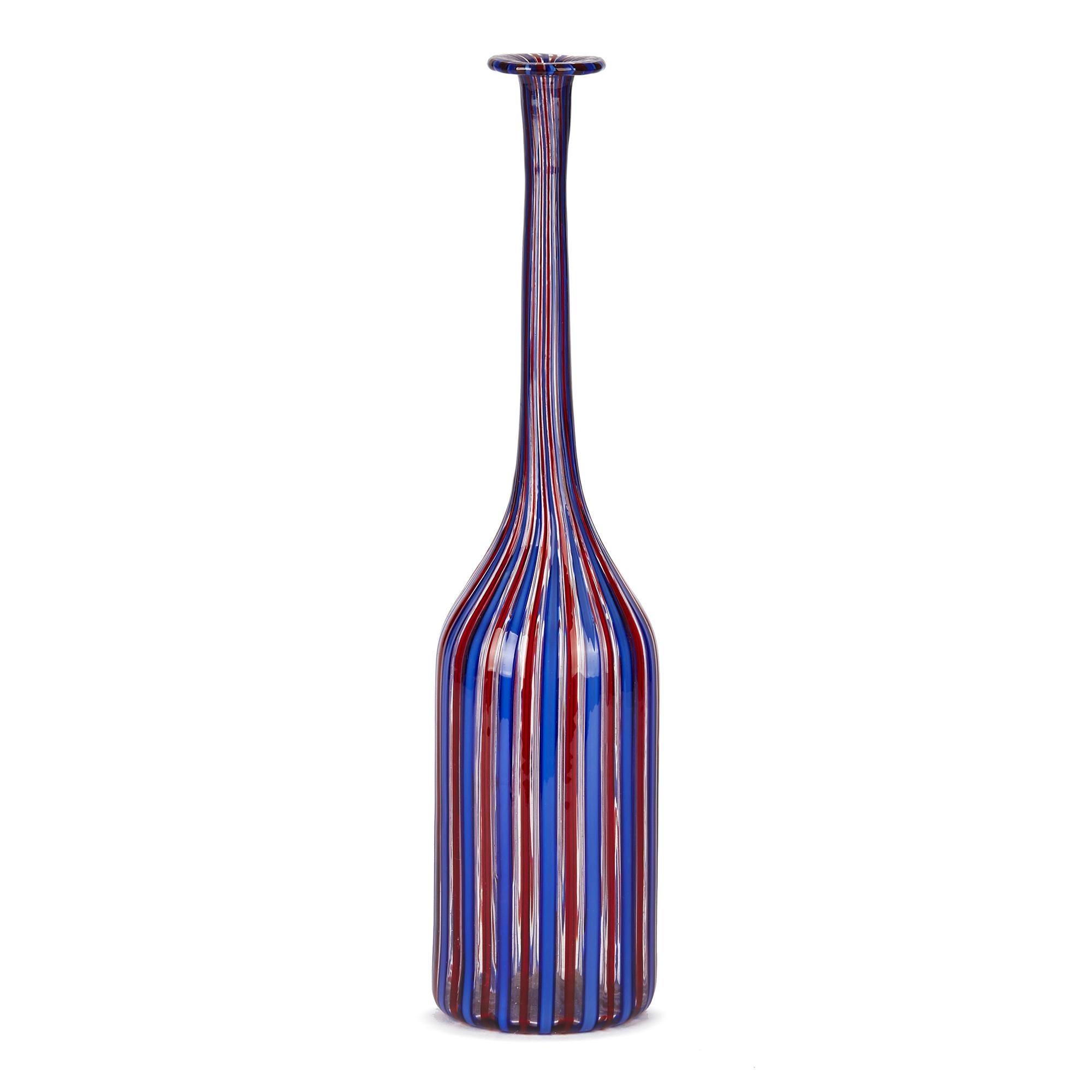 Mid-Century Modern Fratelli Toso Murano a Canne Art Glass Bottle Vase, circa 1950