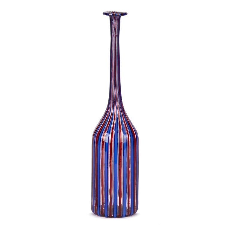 Italian Fratelli Toso Murano a Canne Art Glass Bottle Vase, circa 1950