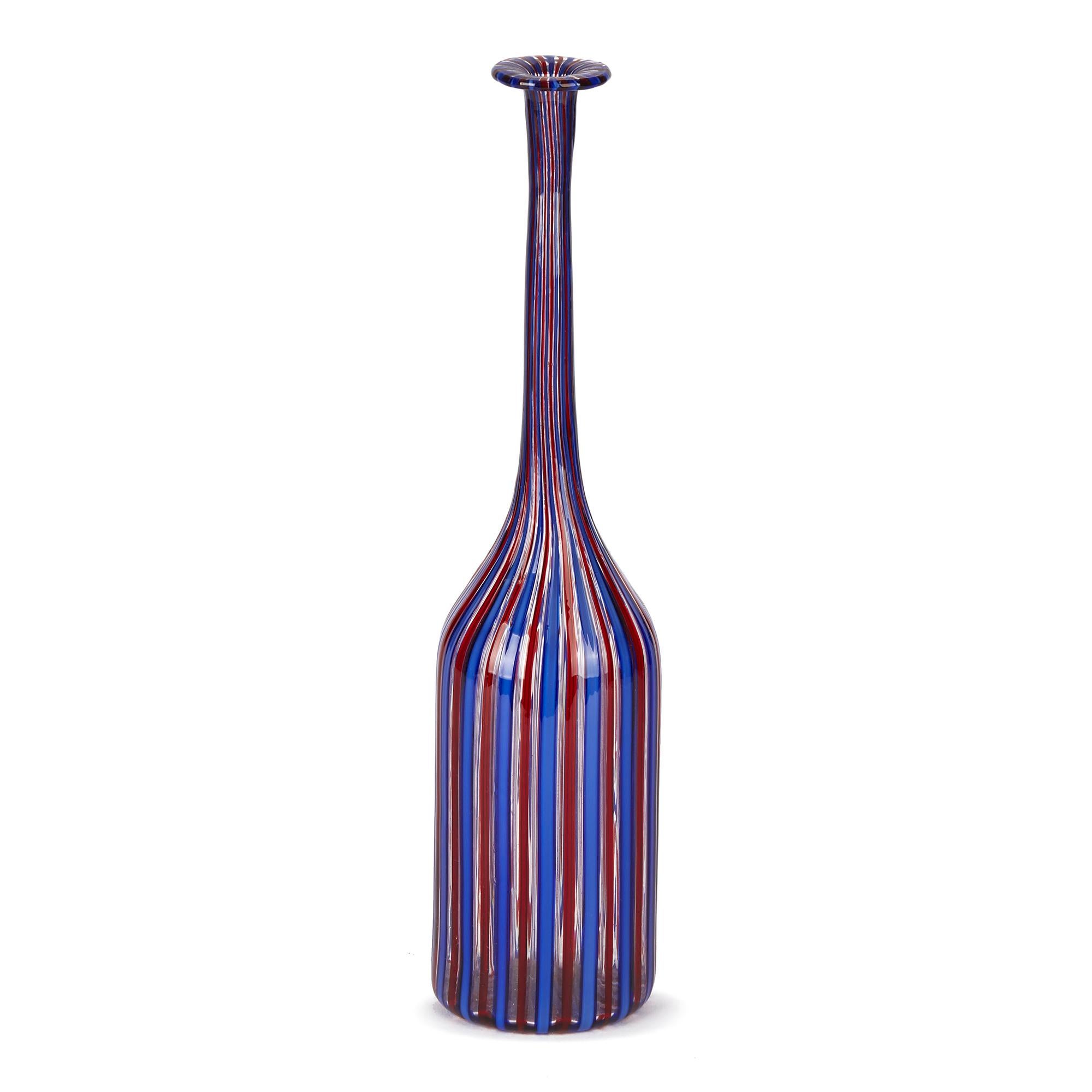 Italian Fratelli Toso Murano a Canne Art Glass Bottle Vase, circa 1950