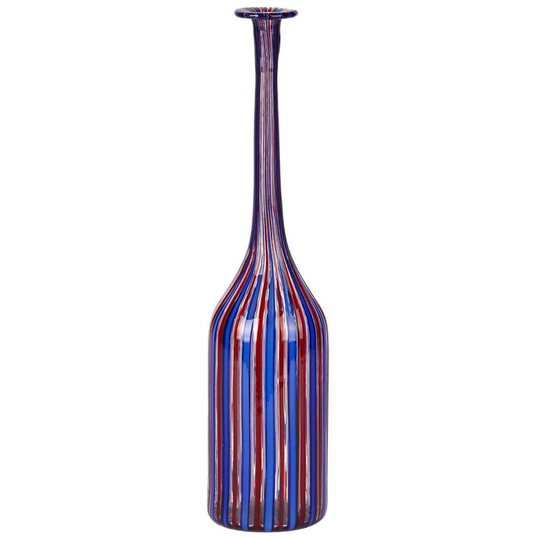 Fratelli Toso Murano a Canne Art Glass Bottle Vase, circa 1950