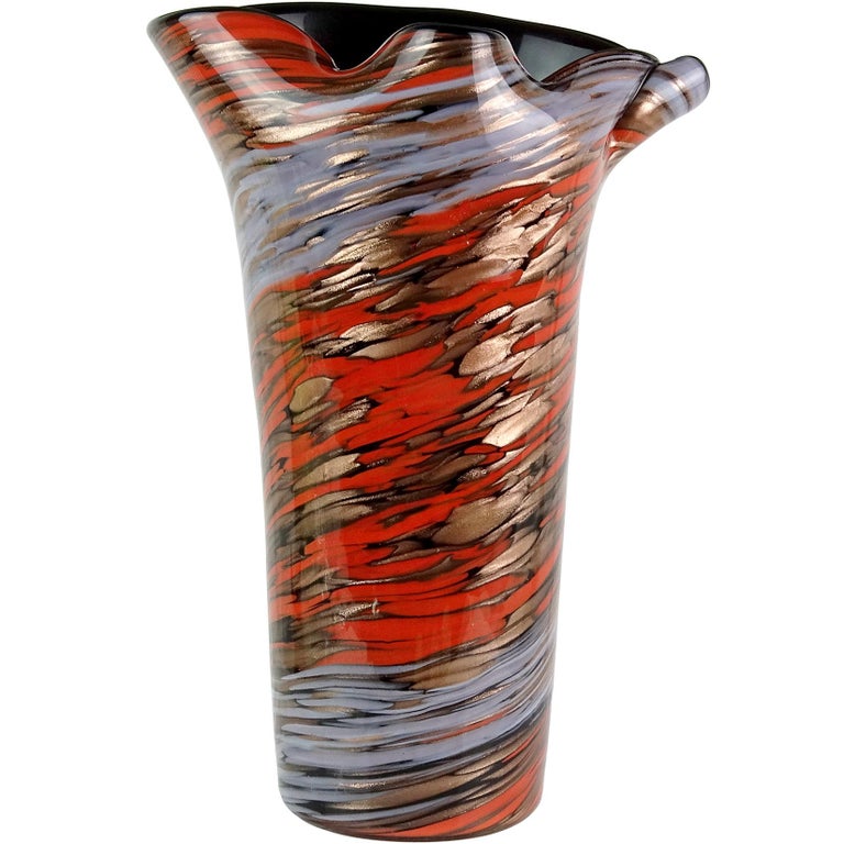 Fratelli Toso Murano Amethyst Green Aventurine Italian Art Glass Flower Vase For Sale 1