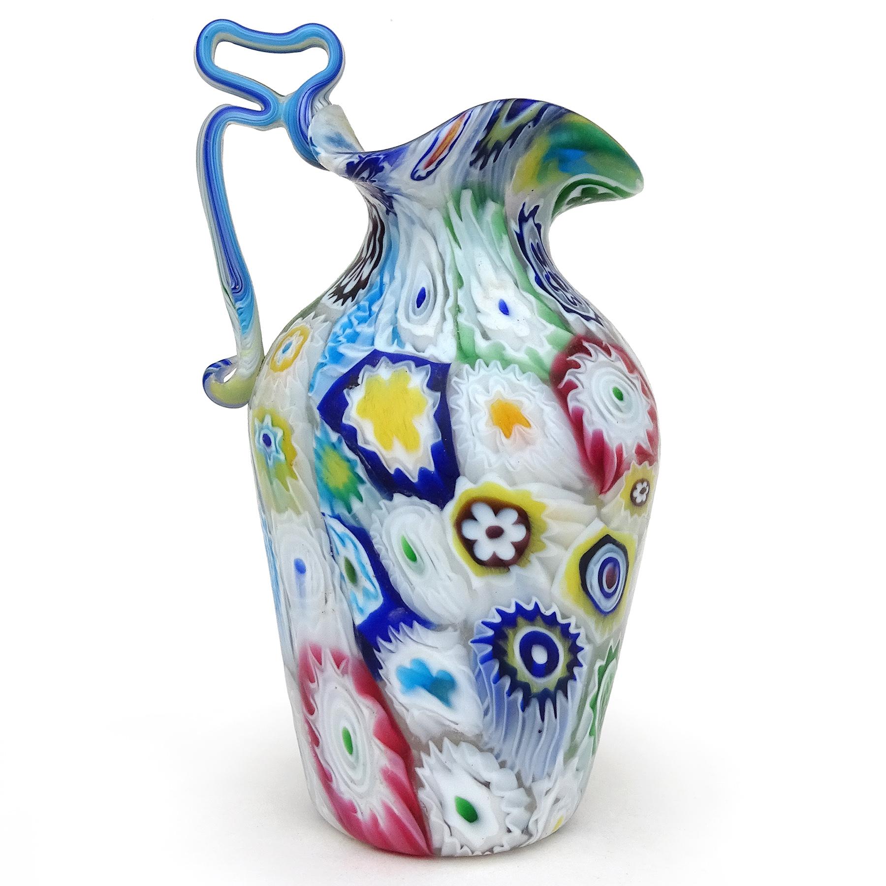 Art Deco Fratelli Toso Murano Antique Millefiori Flowers Italian Art Glass Cabinet Vase For Sale