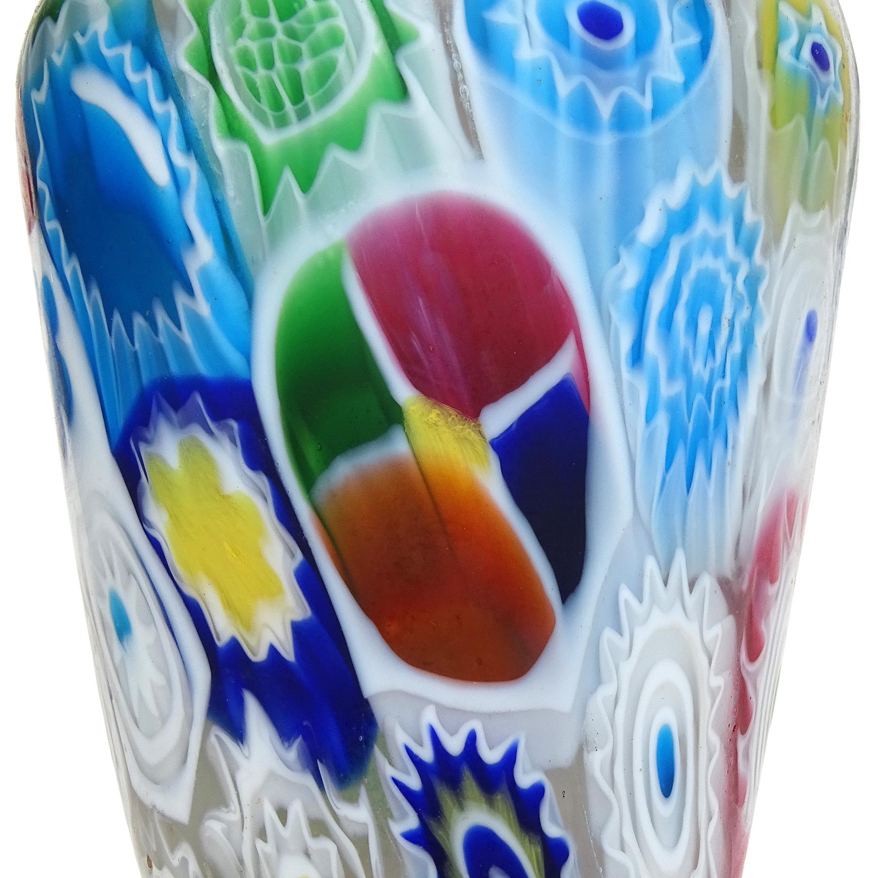 20th Century Fratelli Toso Murano Antique Millefiori Flowers Italian Art Glass Cabinet Vase For Sale