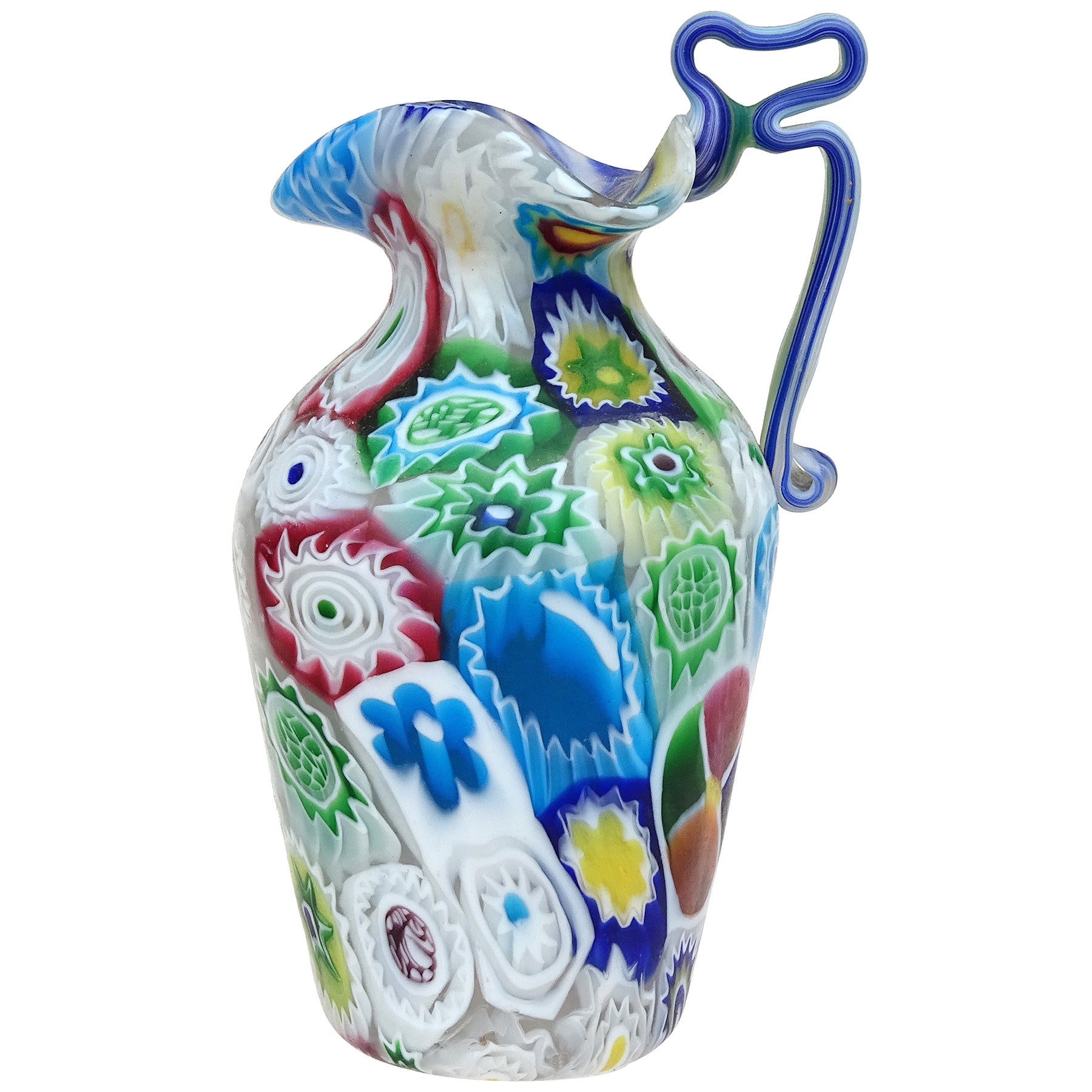 Fratelli Toso Murano Antique Millefiori Flowers Italian Art Glass Cabinet Vase For Sale