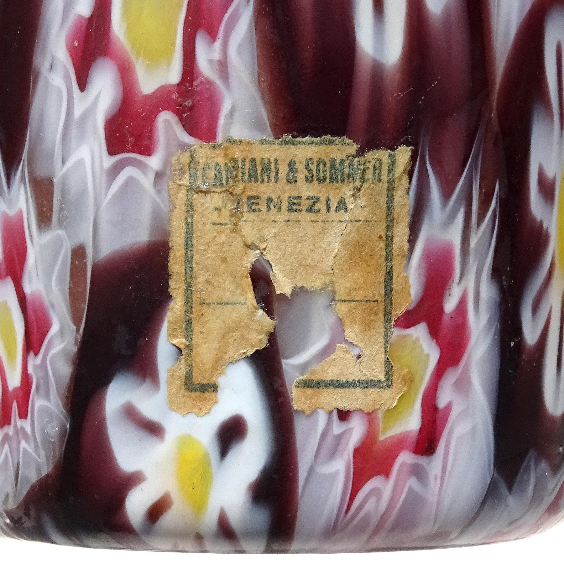 Fratelli Toso Murano Antike Große Millefiori Blumen Italienische Kunst Glasvase (Handgefertigt) im Angebot