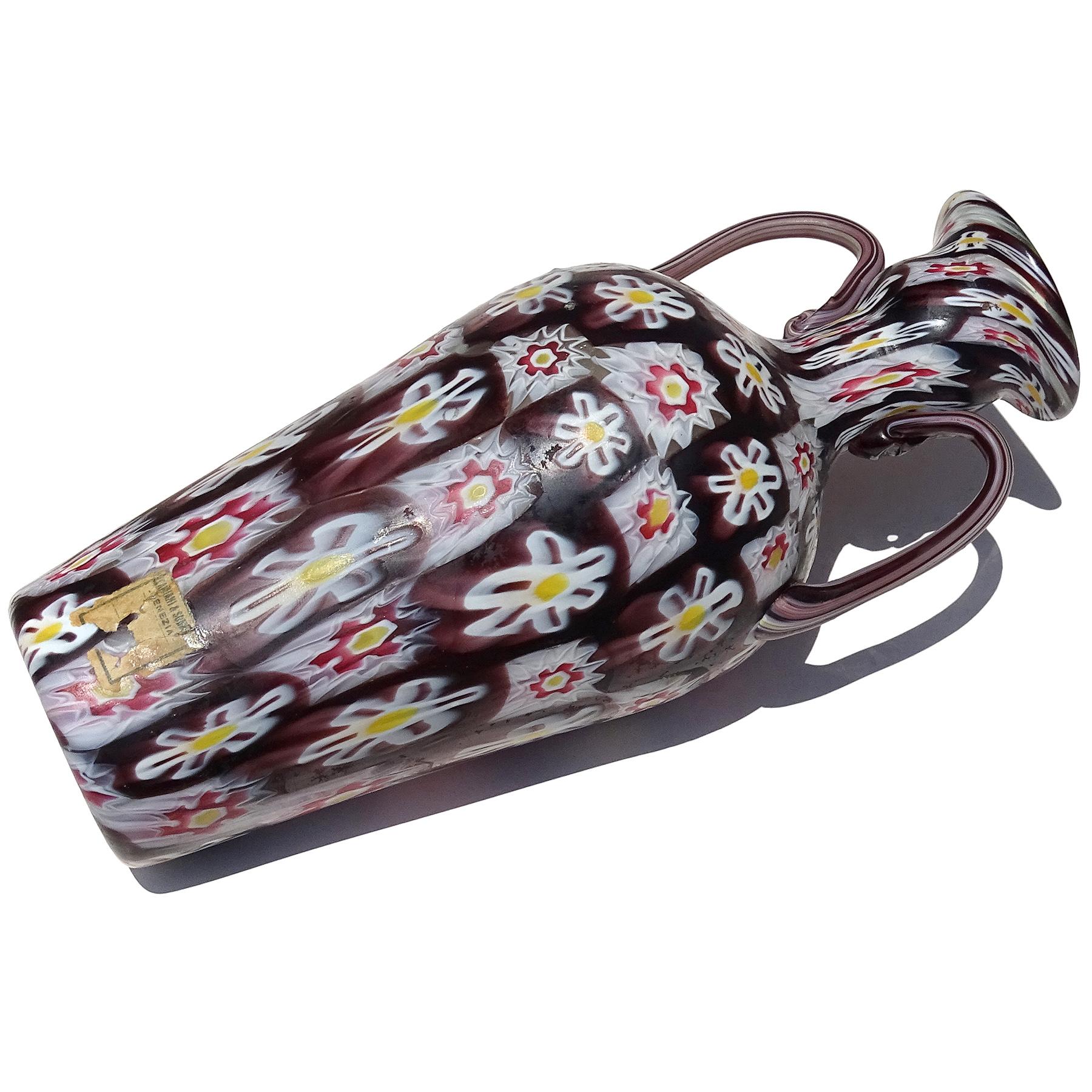Fratelli Toso Murano Antike Große Millefiori Blumen Italienische Kunst Glasvase im Zustand „Gut“ im Angebot in Kissimmee, FL