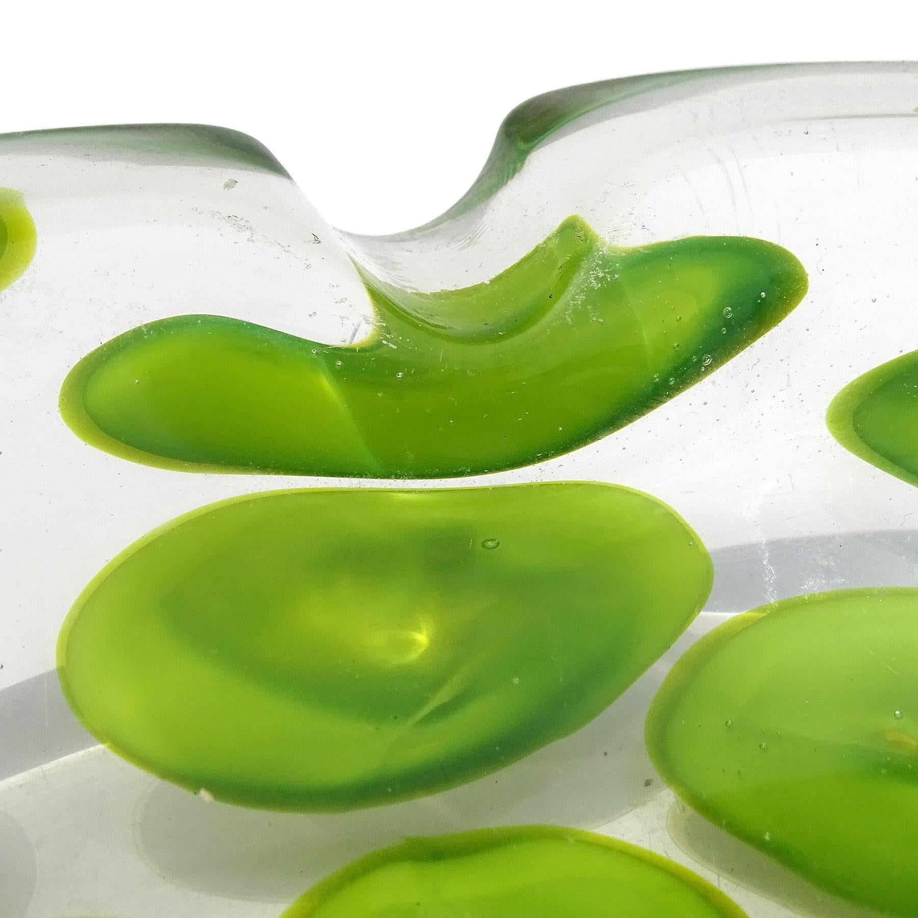 Hand-Crafted Fratelli Toso Murano Apple Green Spots A Pentoni Italian Art Glass Bowl Ashtray