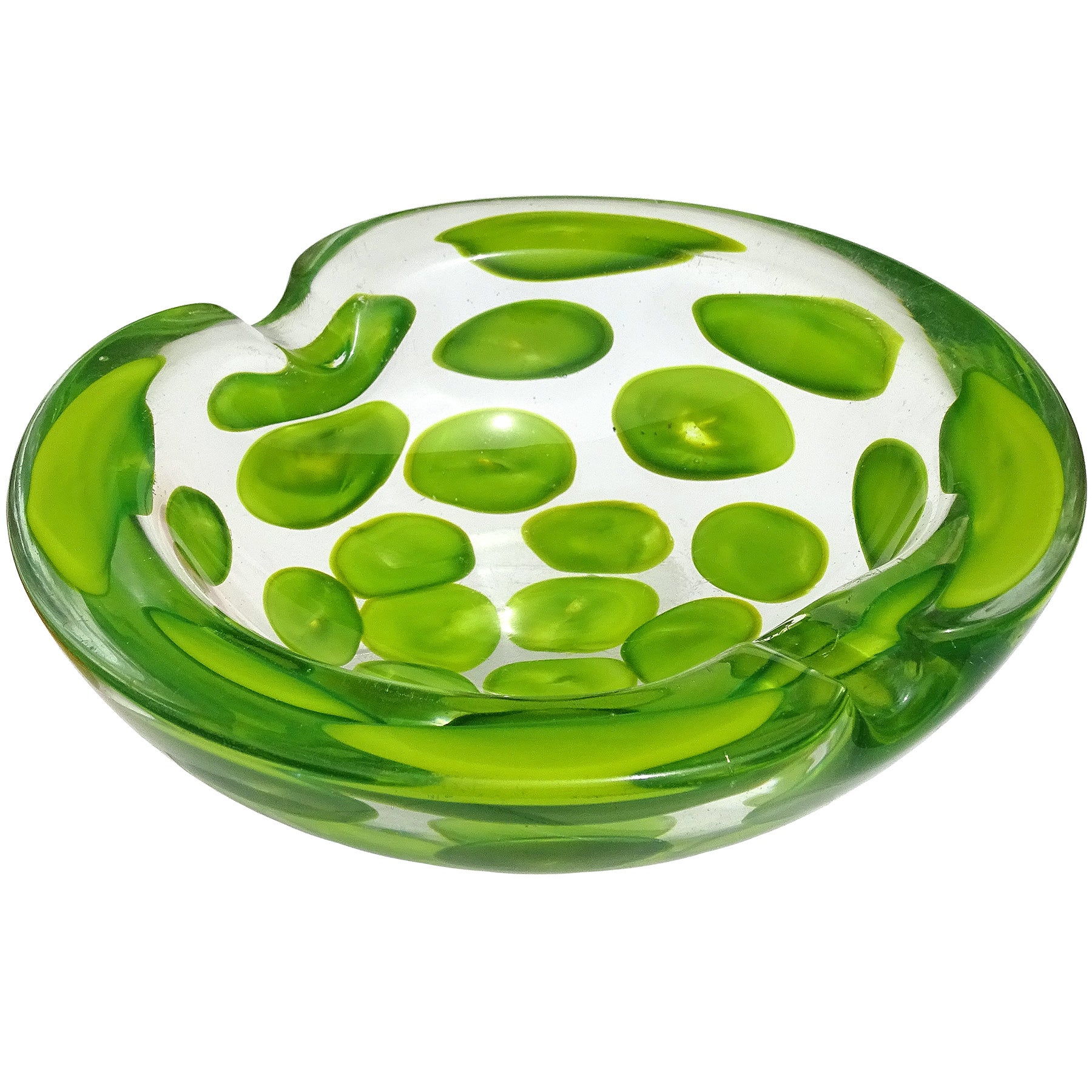 Fratelli Toso Murano Apple Green Spots A Pentoni Italian Art Glass Bowl Ashtray