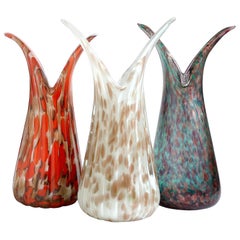 Fratelli Toso Murano Aventurine Flecks Italian Art Glass Flared Rim Vases