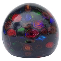 Fratelli Toso Murano Black Bullseye Murrine Italian Art Glass Paperweight