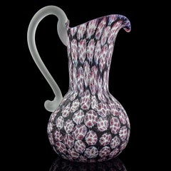 Fratelli Toso Jarra de cristal artístico italiano con mosaico de flores millefiori negras de Murano