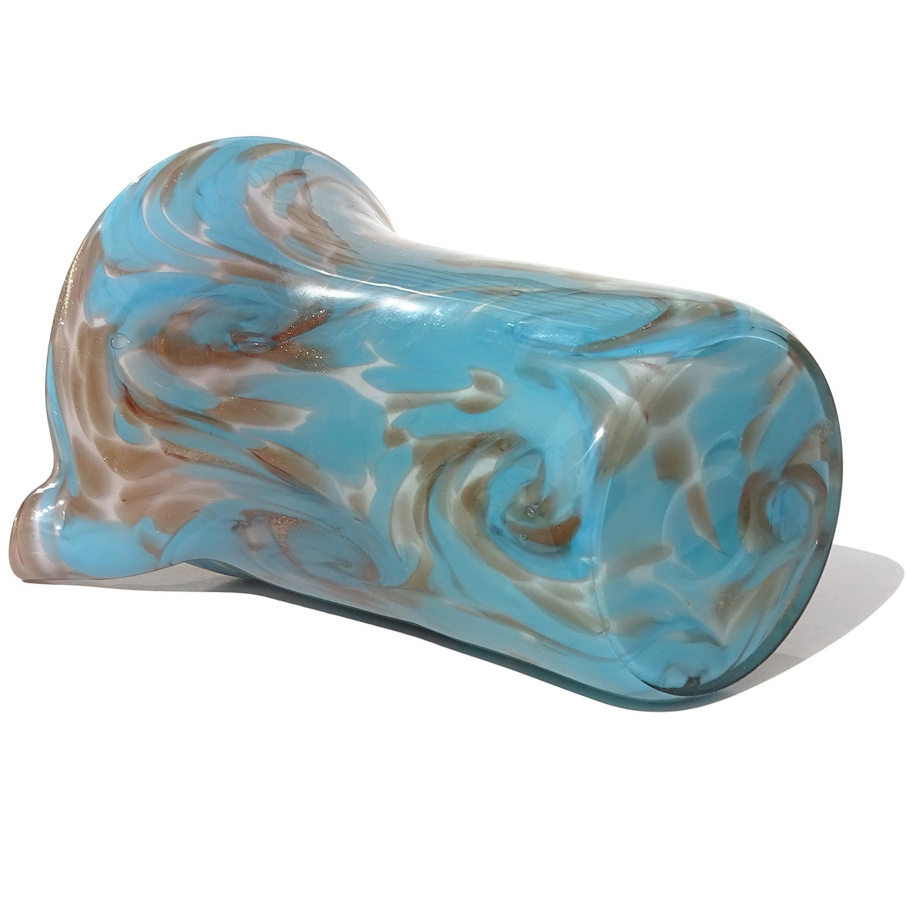 Vase à fleurs en verre d'art italien Fratelli Toso Murano bleu aventurine tourbillonnant des nuages en vente 2