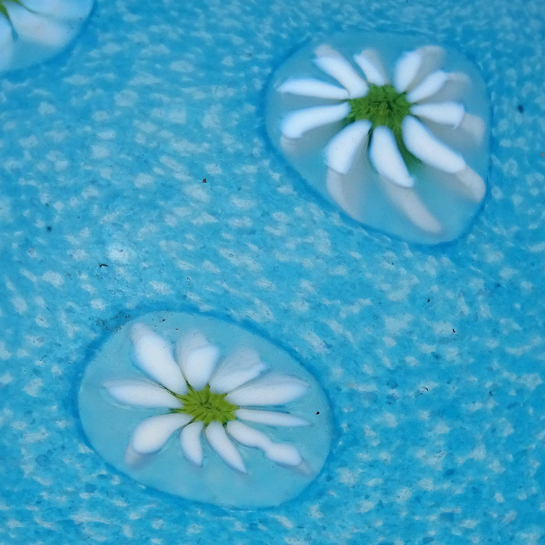 Mid-Century Modern Fratelli Toso Murano Blue Daisy Flower Satin Glass Italian Art Glass Paperweight