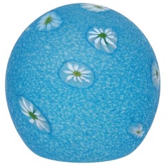 Fratelli Toso Murano Blue Daisy Flower Satin Glass Italian Art Glass Paperweight