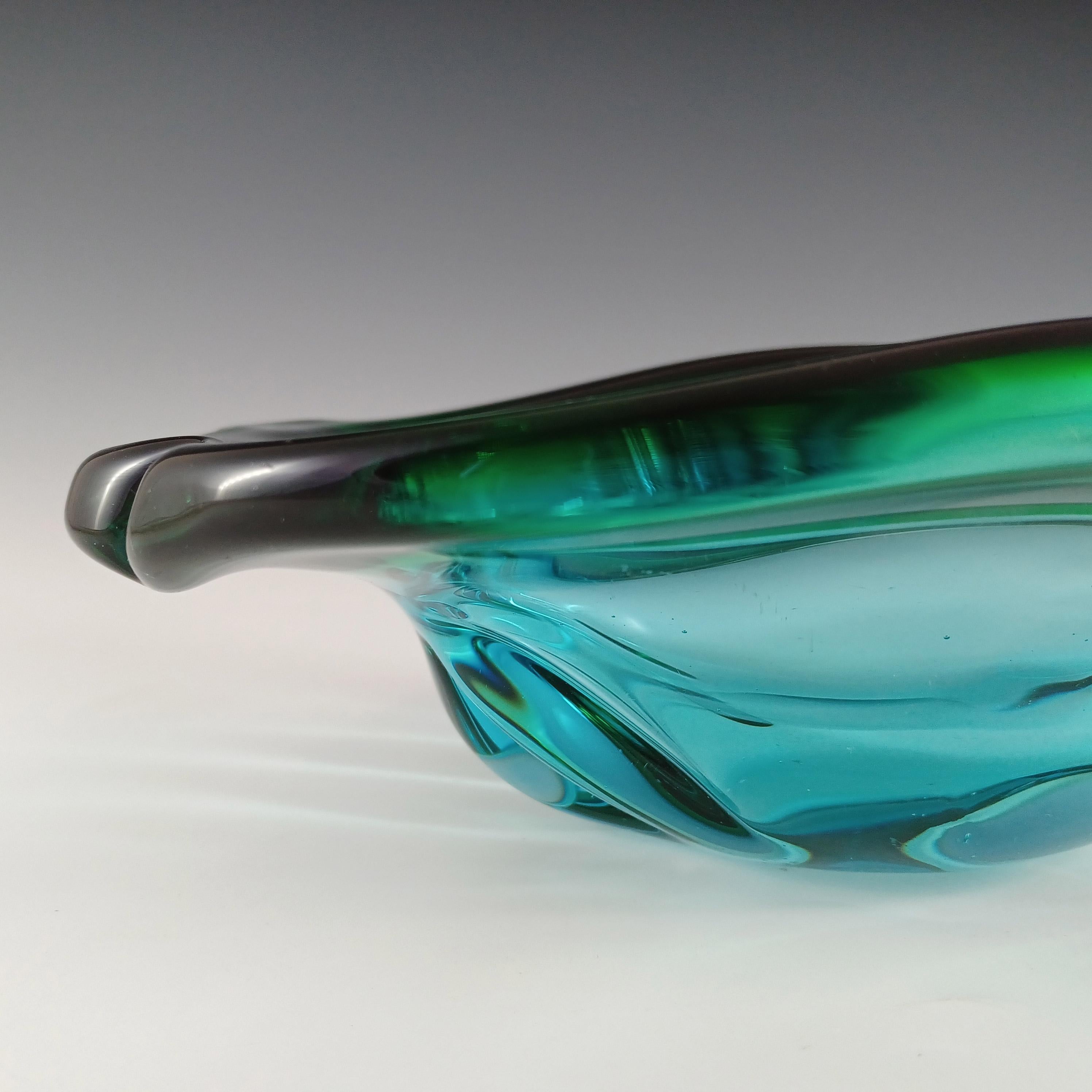 Italian Fratelli Toso? Murano Blue & Green Glass Sculpture Bowl For Sale