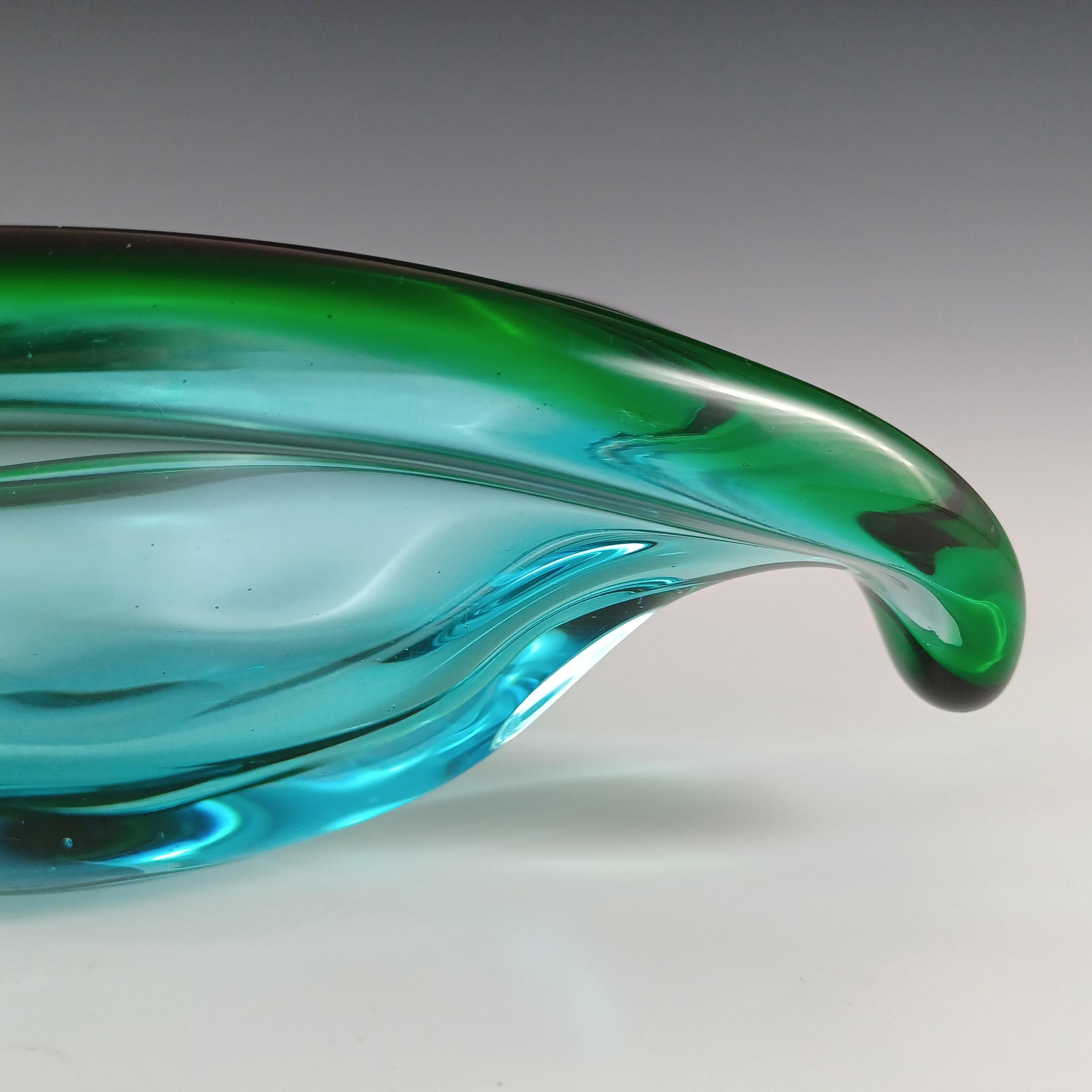Hand-Crafted Fratelli Toso? Murano Blue & Green Glass Sculpture Bowl For Sale