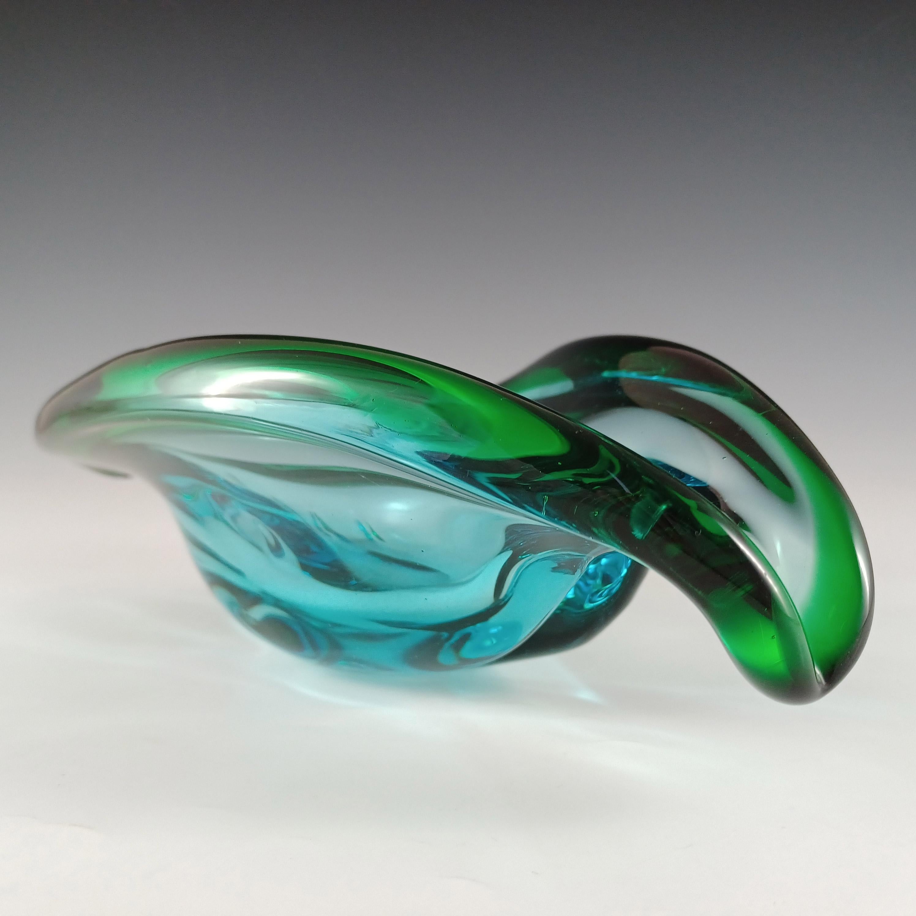 Fratelli Toso? Murano Blue & Green Glass Sculpture Bowl For Sale 1
