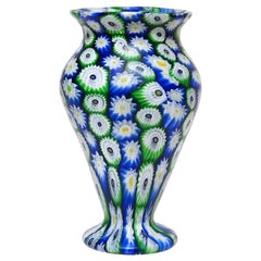 Fratelli Toso Murano Blau Grün Millefiori Antike Italienische Kunstglas Blumenvase