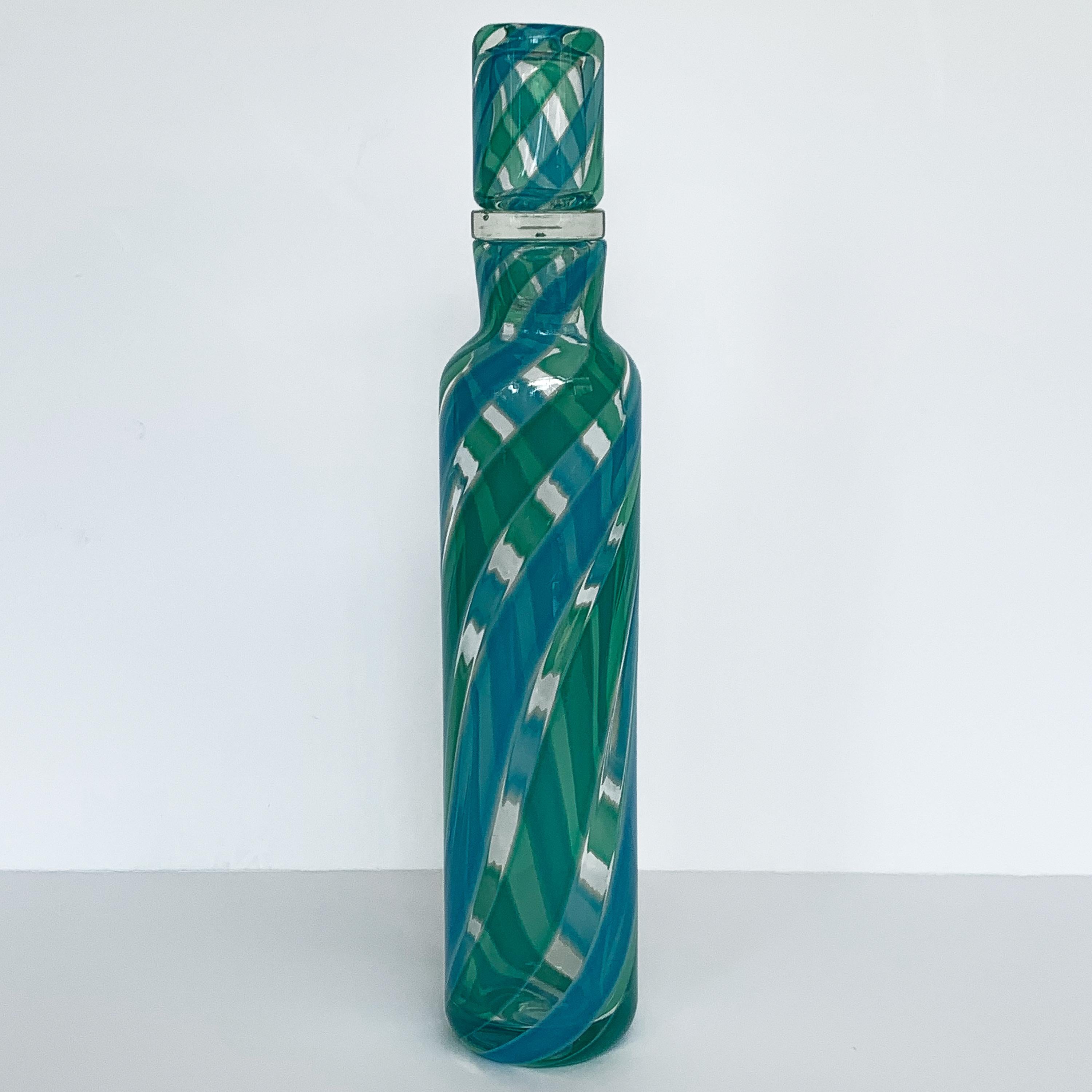 Fratelli Toso Murano Blue Green Stripe Italian Glass Decanter (Moderne der Mitte des Jahrhunderts)