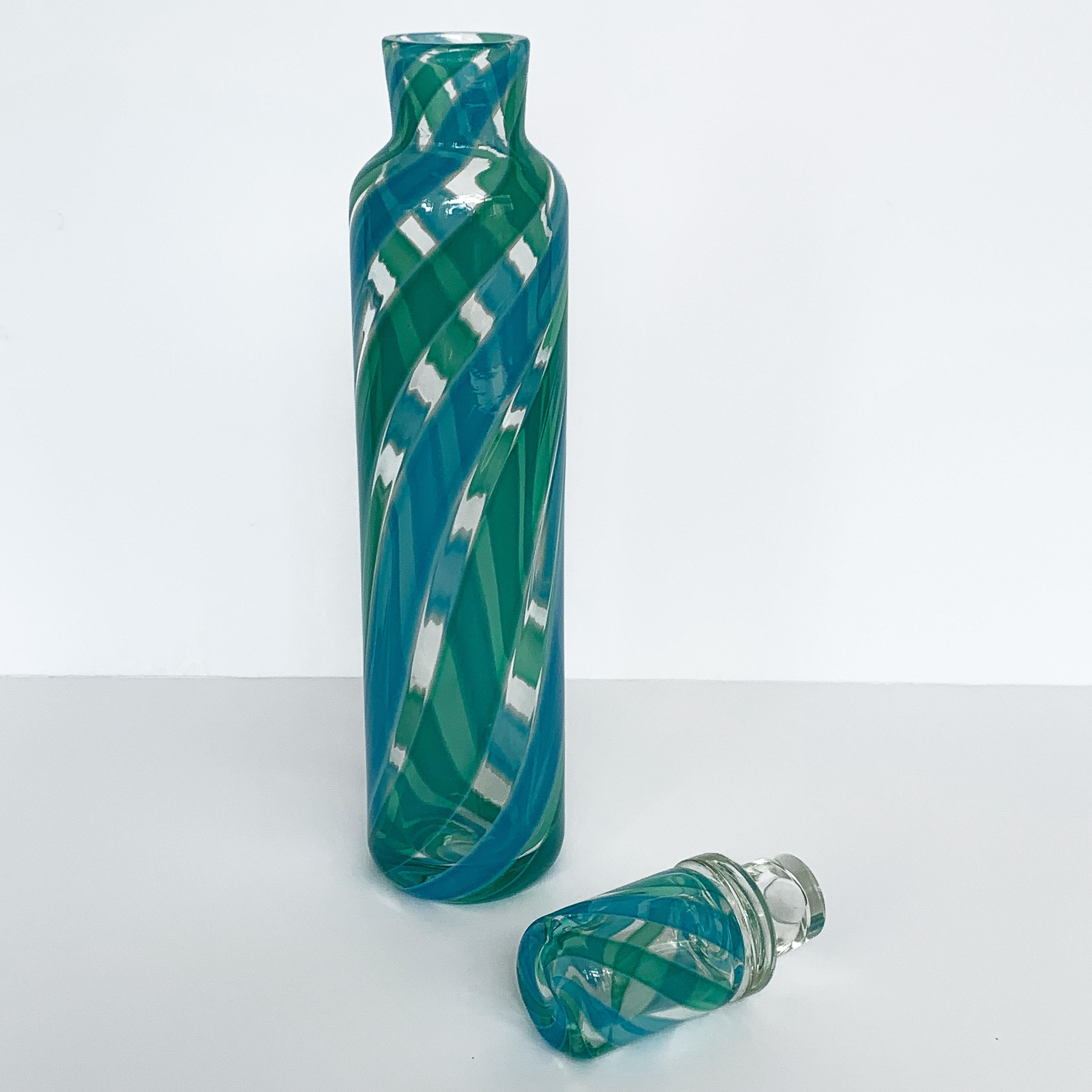 Fratelli Toso Murano Blue Green Stripe Italian Glass Decanter (Italienisch)