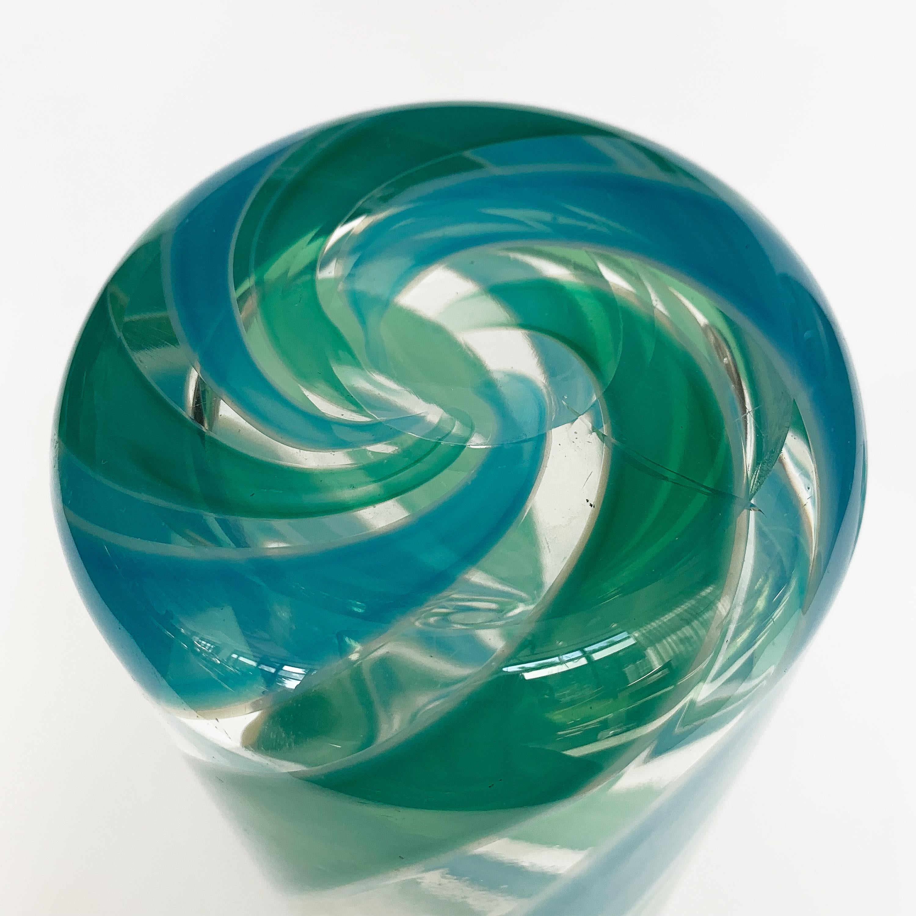Fratelli Toso Murano Blue Green Stripe Italian Glass Decanter (Geblasenes Glas)