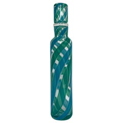 Fratelli Toso Murano Blue Green Stripe Italian Glass Decanter