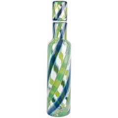 Fratelli Toso Murano Blue Green Stripe Ribbons Italian Art Glass Decanter