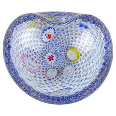 Fratelli Toso Murano Blue Millefiori Copper Aventurine Italian Art Glass Bowl