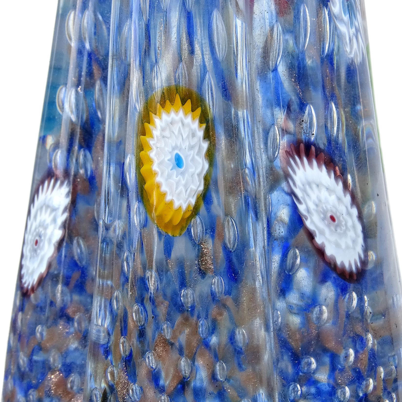 Mid-Century Modern Fratelli Toso Murano Blue Millefiori Flowers Italian Art Glass Tree Sculpture