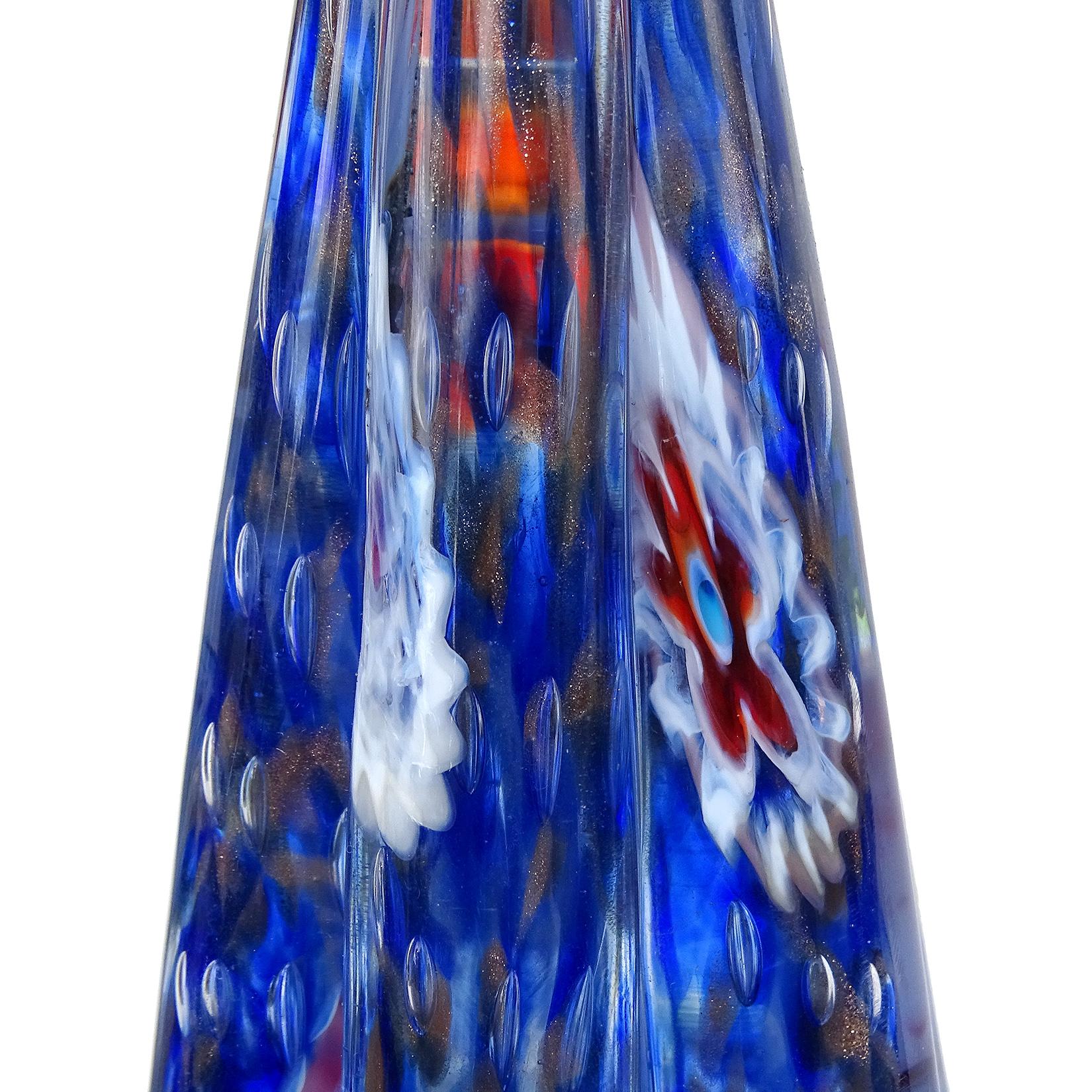 Mid-Century Modern Fratelli Toso Murano Blue Millefiori Flowers Italian Art Glass Tree Sculpture