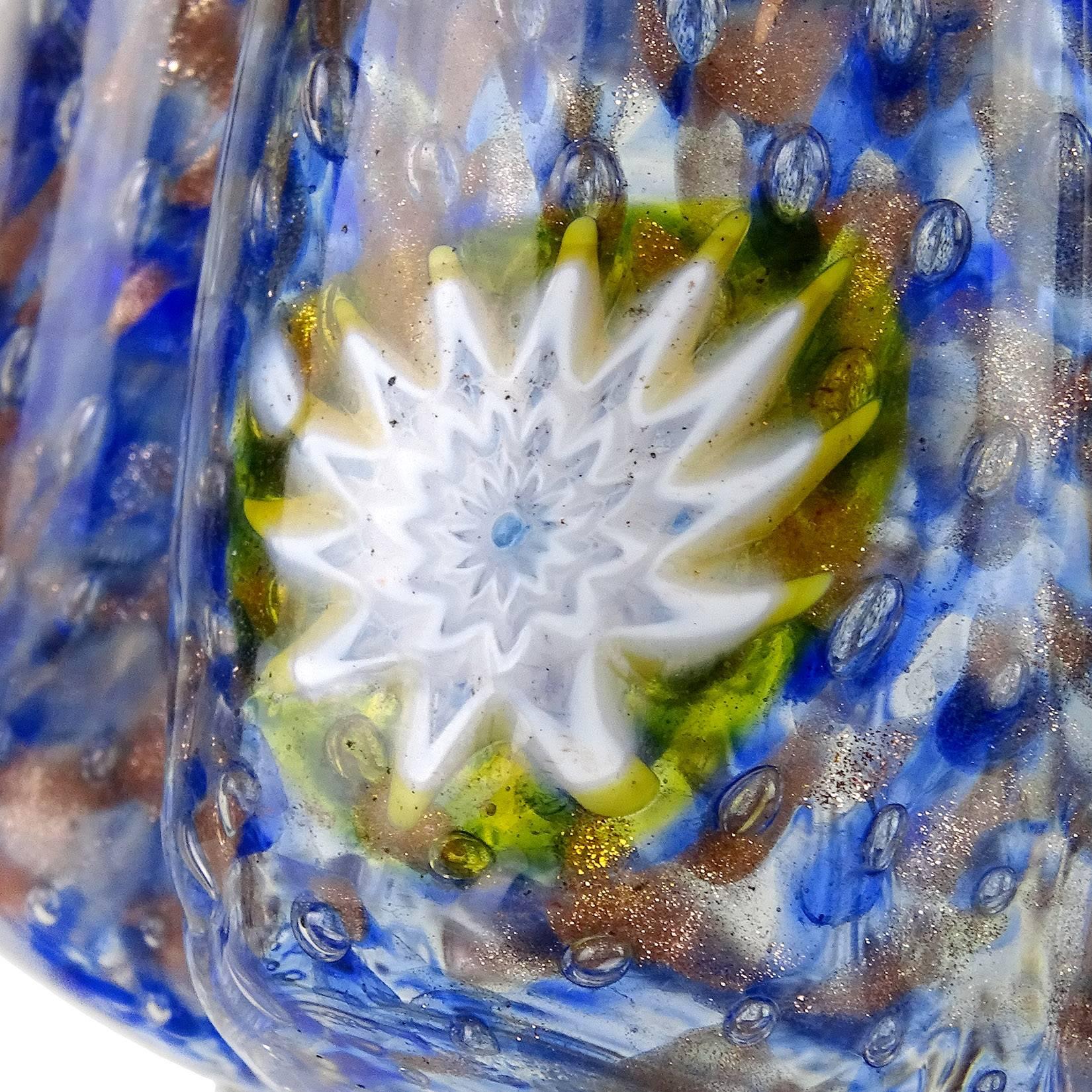 Hand-Crafted Fratelli Toso Murano Blue Millefiori Flowers Italian Art Glass Tree Sculpture