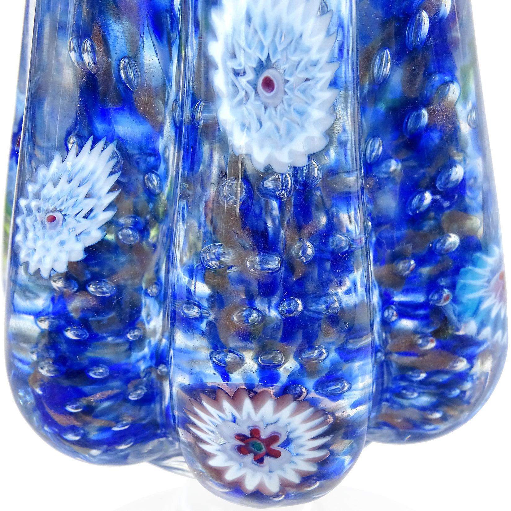 Fratelli Toso Murano Blue Millefiori Flowers Italian Art Glass Tree Sculpture In Good Condition In Kissimmee, FL