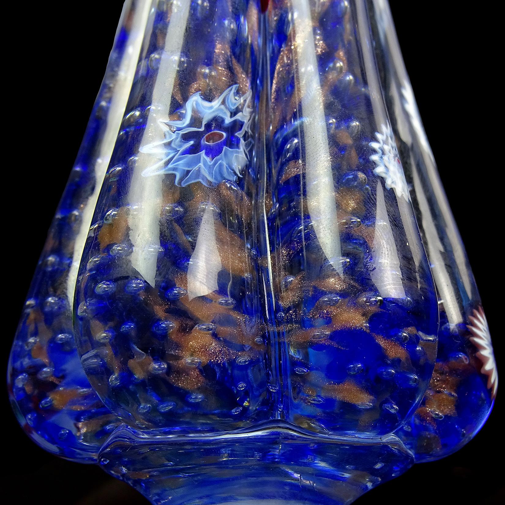 20th Century Fratelli Toso Murano Blue Millefiori Flowers Italian Art Glass Tree Sculpture