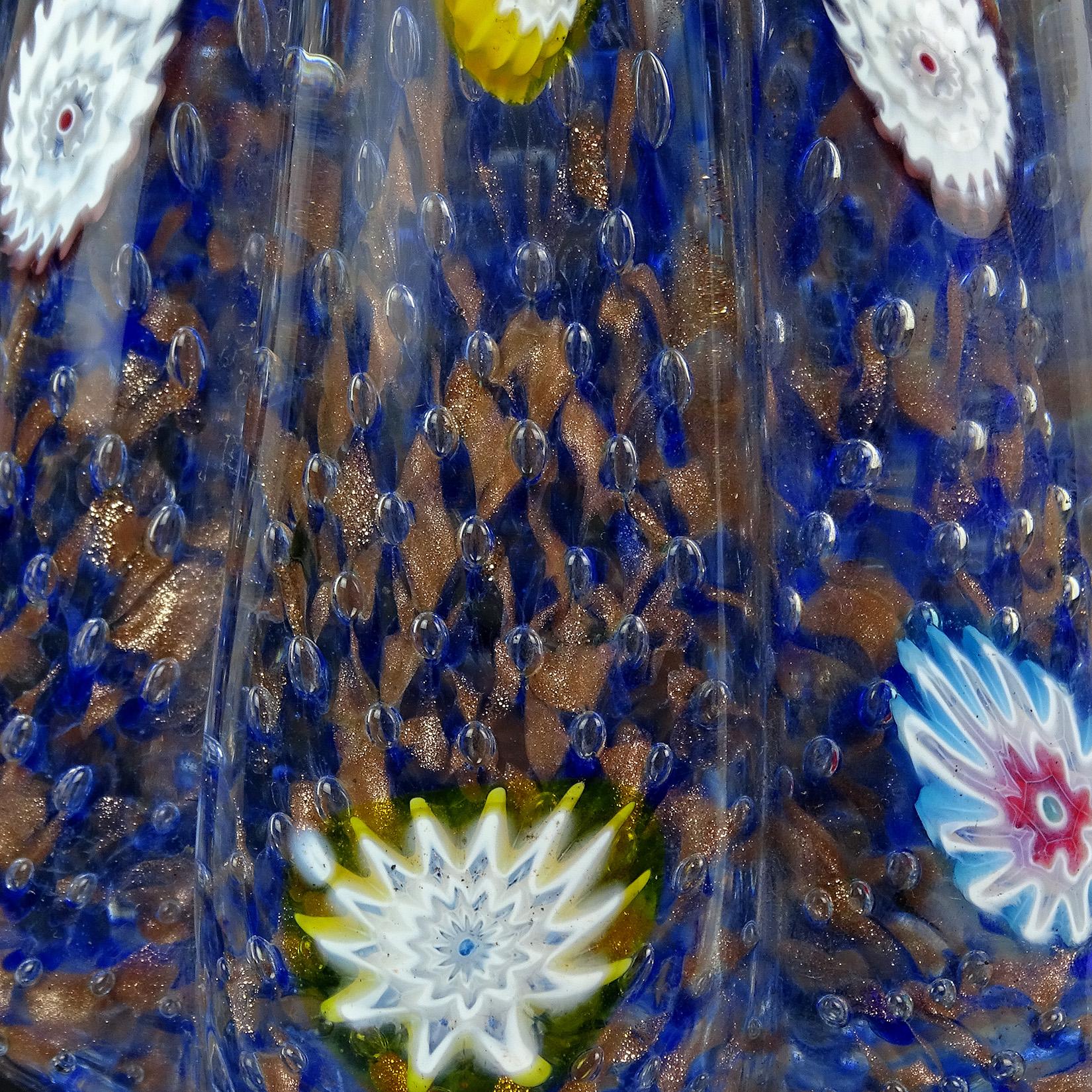 Fratelli Toso Murano Blue Millefiori Flowers Italian Art Glass Tree Sculpture 1