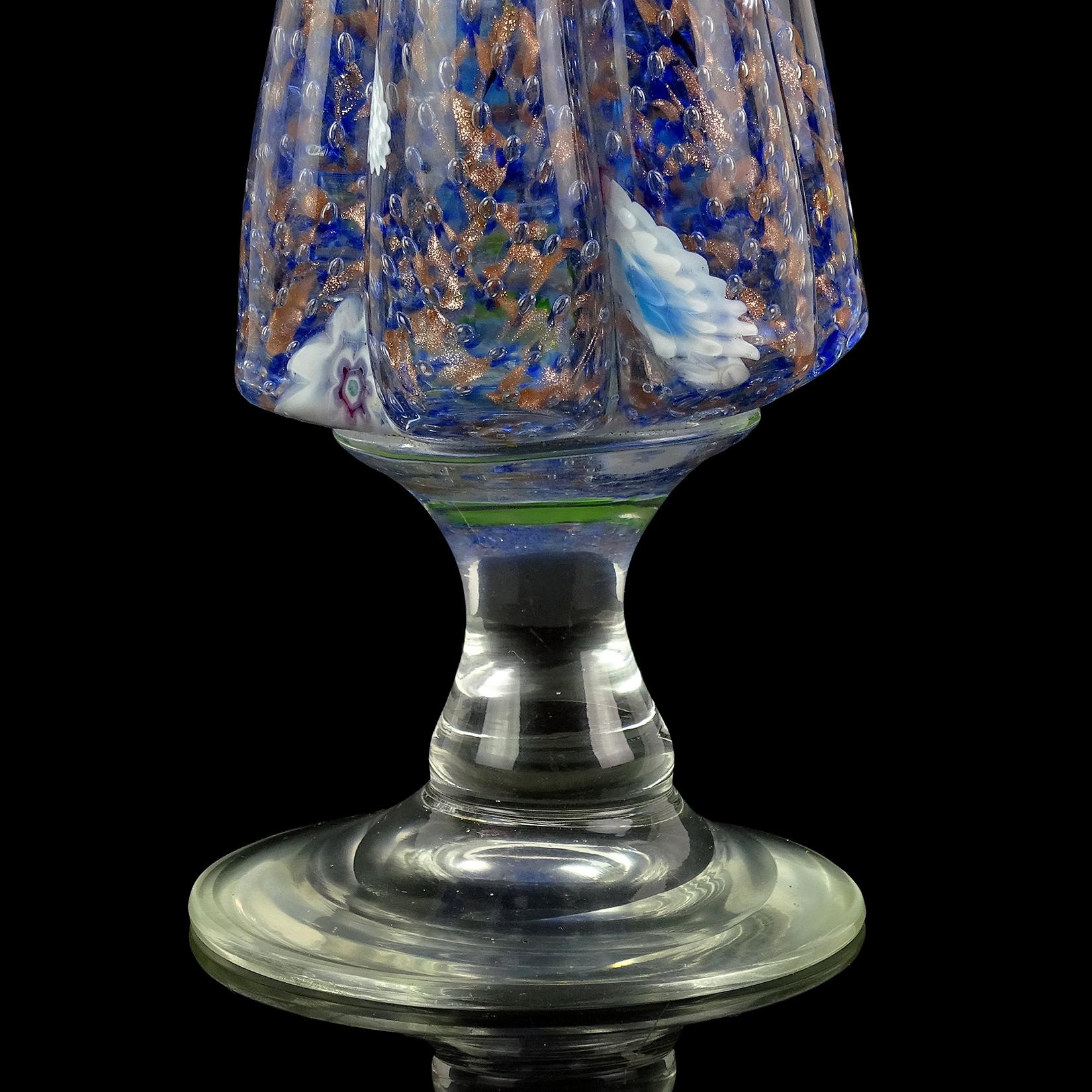 Fratelli Toso Murano Blue Millefiori Flowers Italian Art Glass Tree Sculpture 2