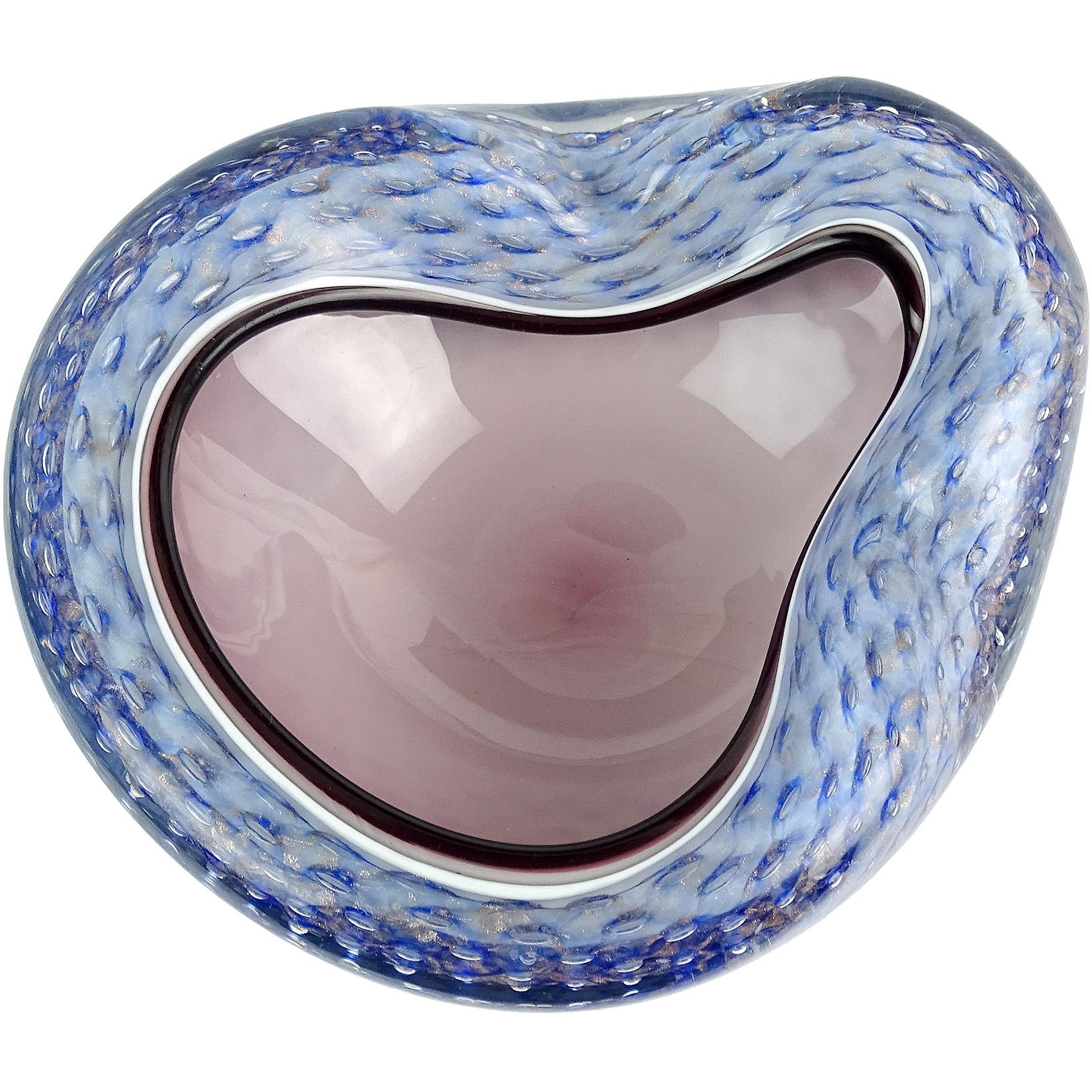 Fratelli Toso Murano Blue Pink Controlled Bubbles Italian Art Glass Bowl In Good Condition In Kissimmee, FL